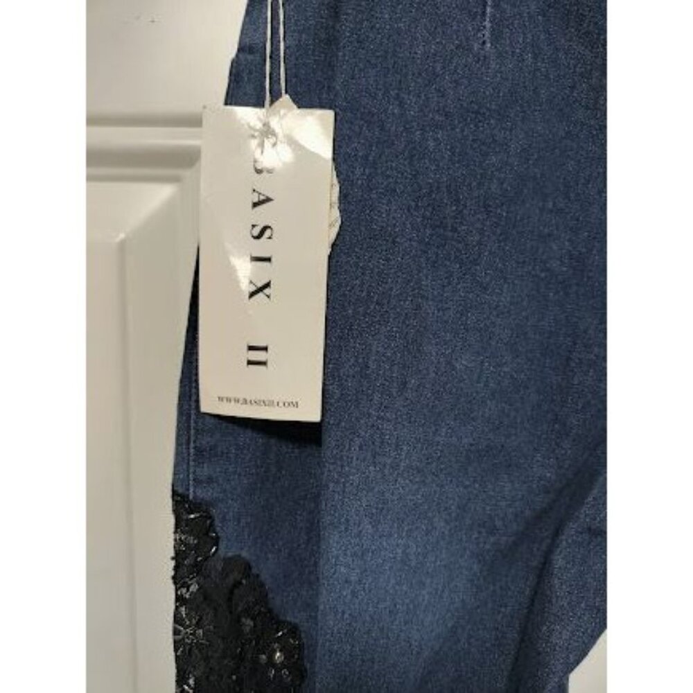 NWT Basix II Embroidered Sheer Side Mid Rise Denim Straight Jeans Blue Womens 4 - Picture 9 of 16